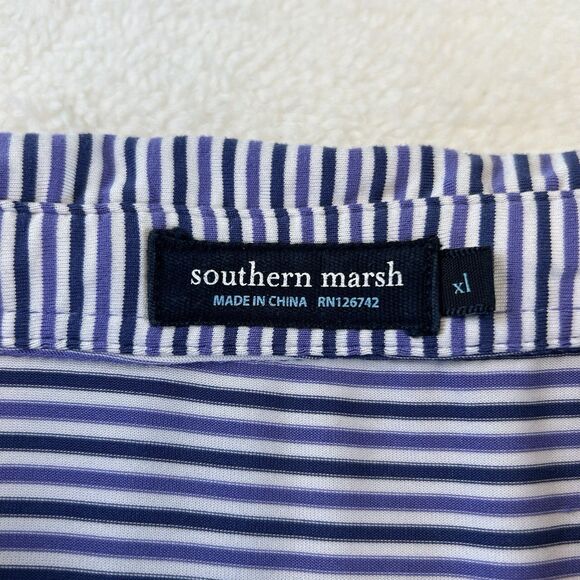 Southern Marsh Mens Performance Golf Polo Shirt Purple Stripe Size XL - Picture 2 of 7